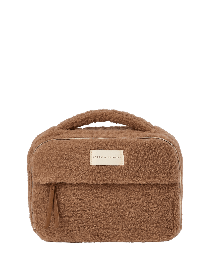 Brown faux fur cosmetic bag