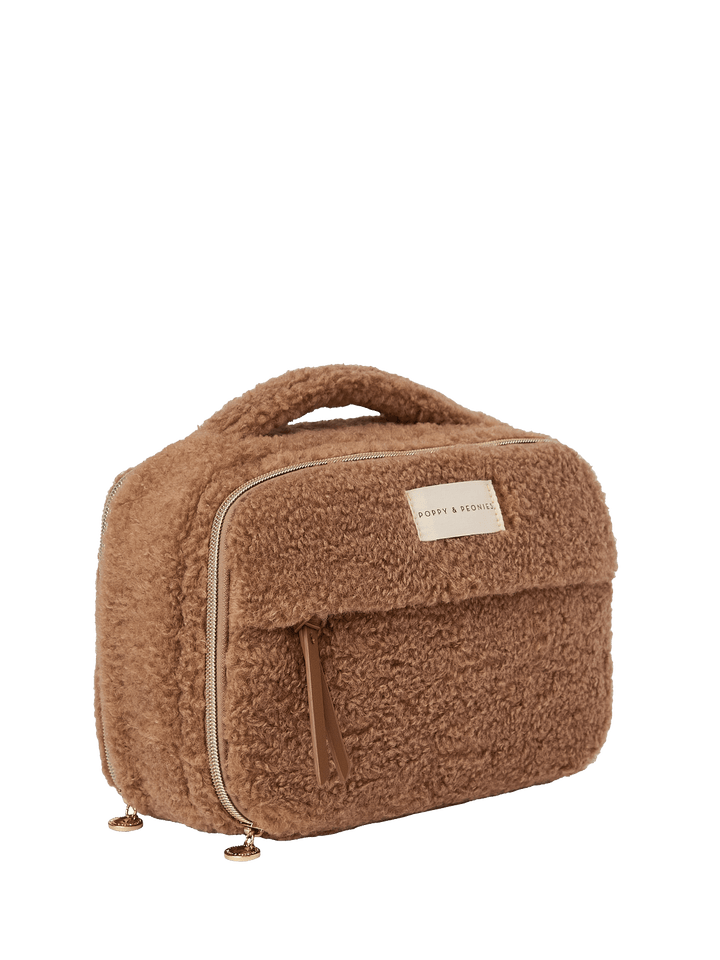 Brown faux fur cosmetic bag