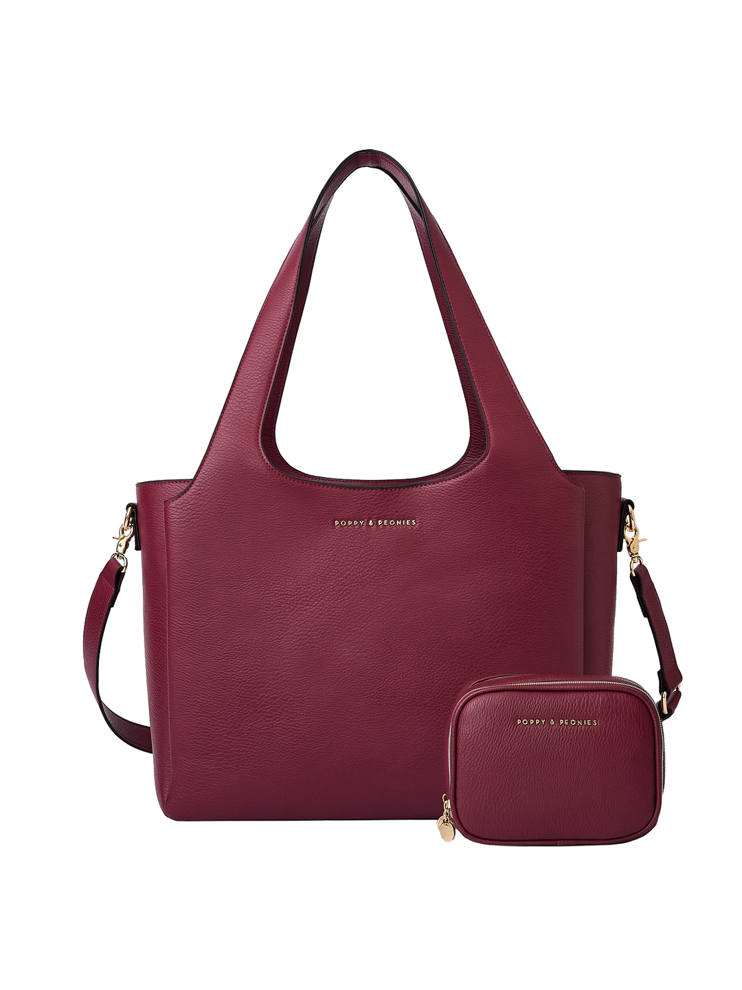 Poppy & Peonies Companion Duo in Berry, featuring The Companion Tote with coordinating Pretty Connected Case, detachable shoulder strap and signature gold-tone details.