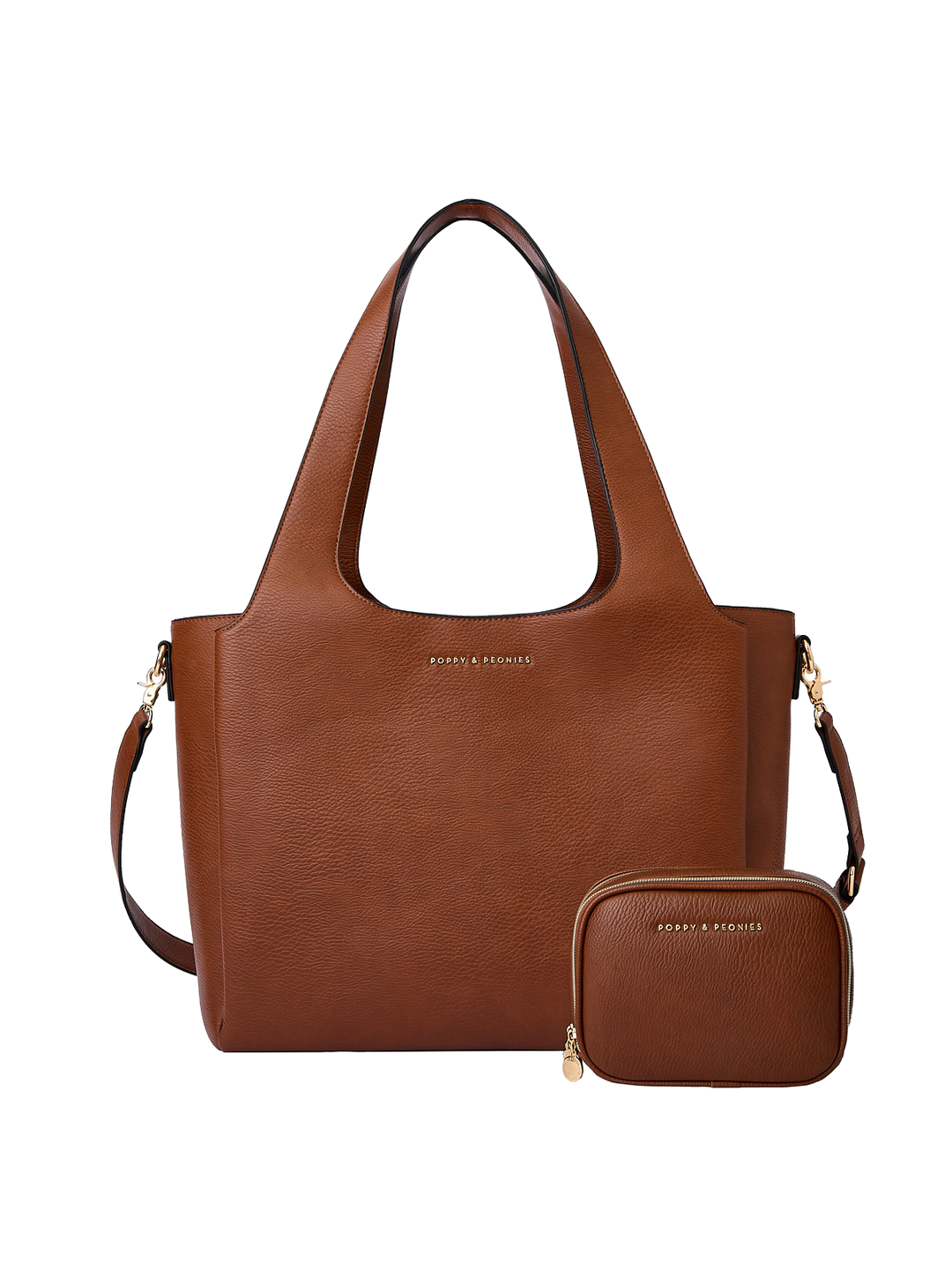 Poppy & Peonies The Companion Tote Bundle in Chestnut, featuring The Companion Tote with coordinating Pretty Connected Case, top handles and detachable shoulder strap.