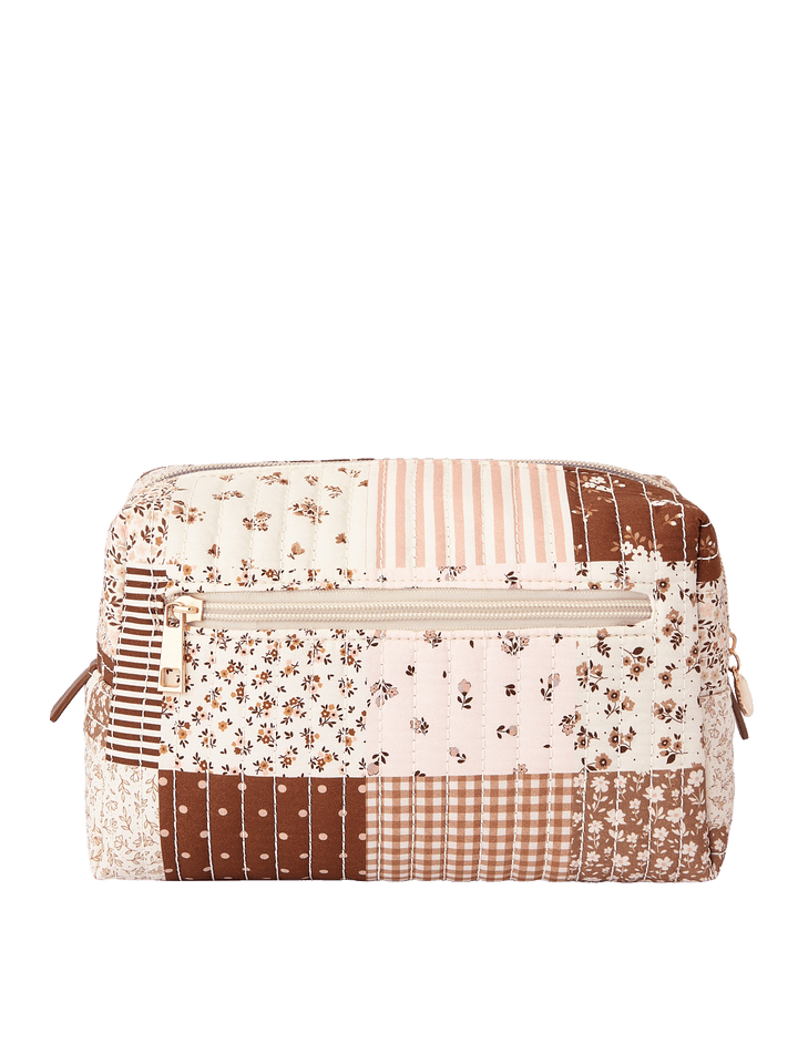 Back view of large Cosmetic Trio pouch in Brown Patchwork