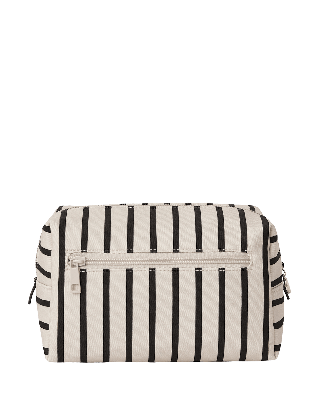 Black and white striped cosmetic bag on a transparent background