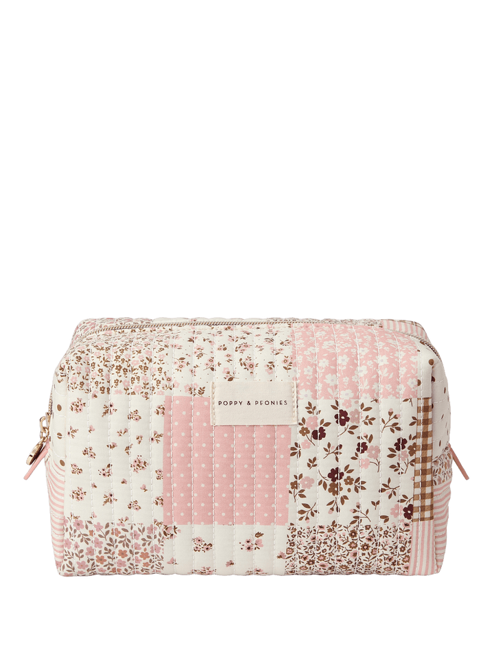 Patchwork makeup bag with floral patterns
