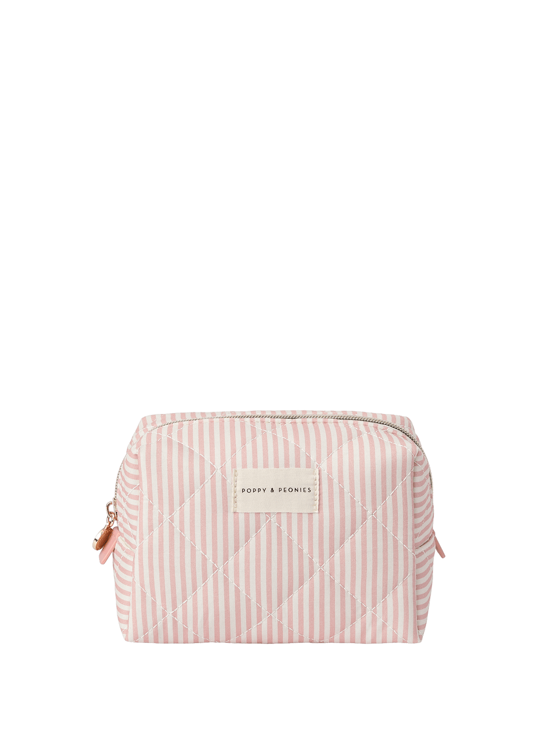 Pink striped makeup bag