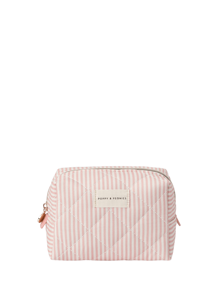 Pink striped makeup bag