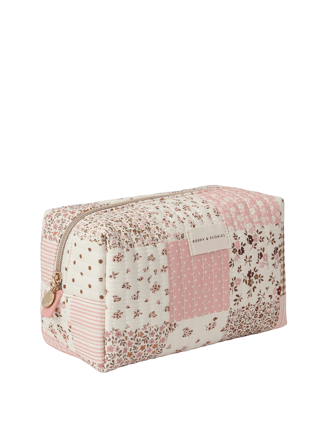 Pink floral patchwork makeup bag 