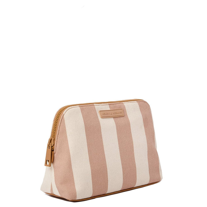Side of a Poppy and Peonies of a cosmetic bag in camel stripe