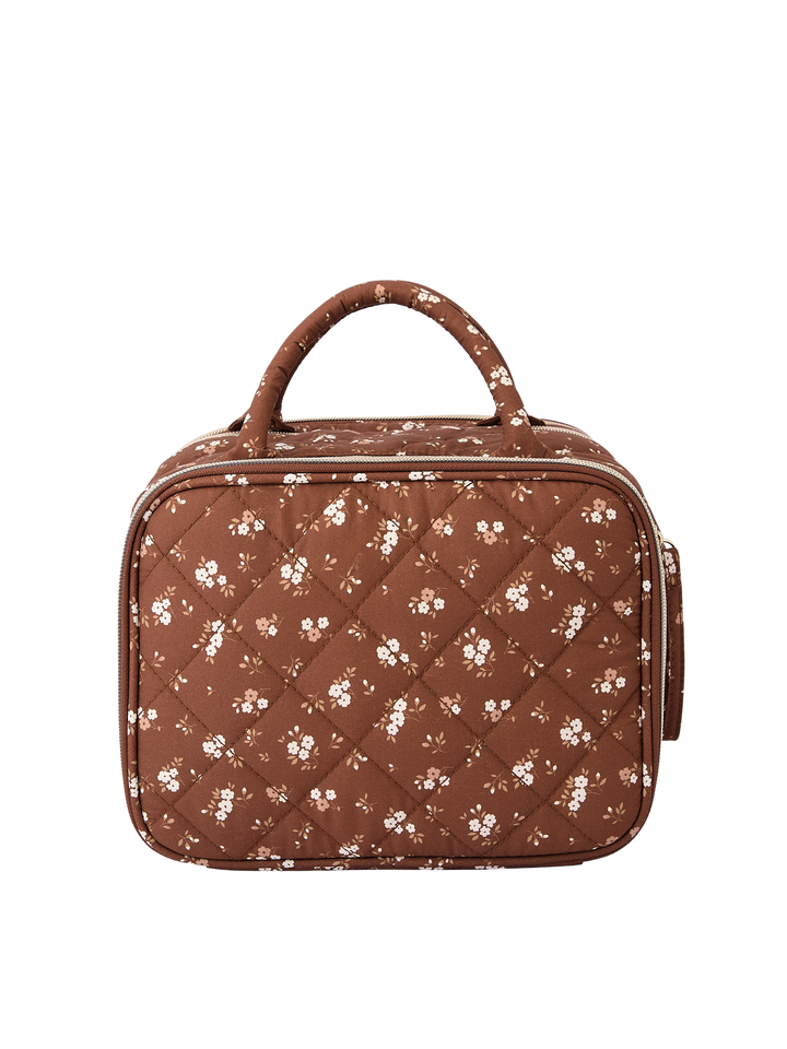 Poppy & Peonies The Routine Cosmetic Case in Brown Floral back view.