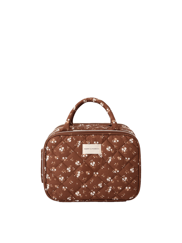 Poppy & Peonies The Routine Cosmetic Case in Brown Floral.