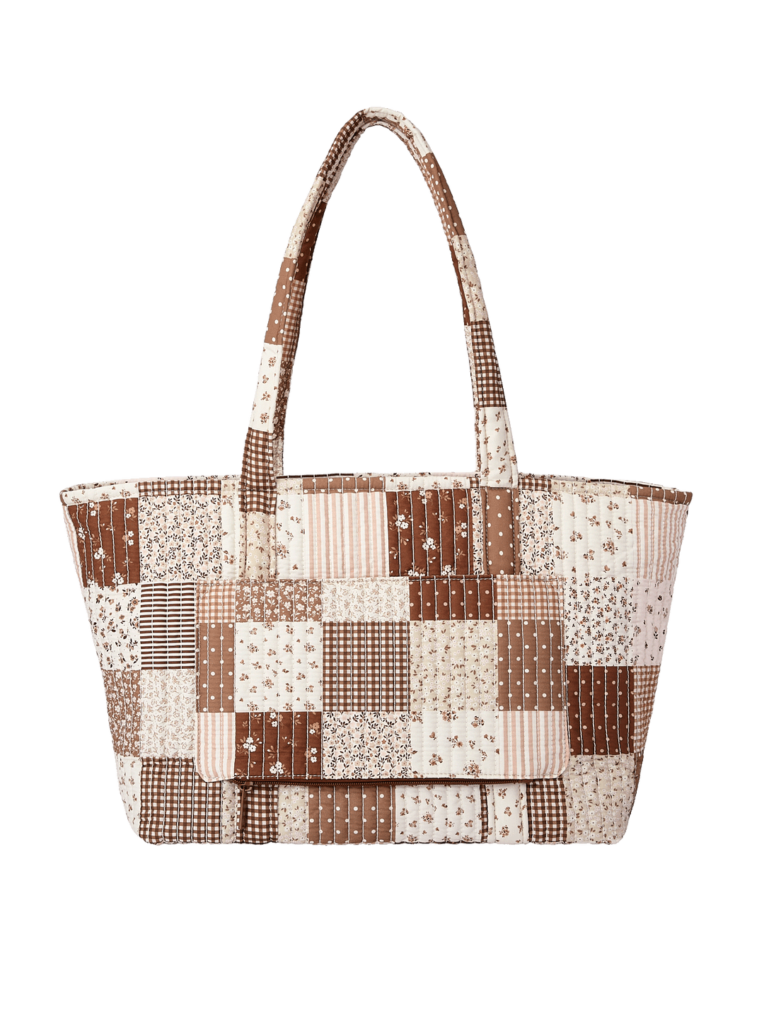 Back view of the Daydreamer Tote in Brown Patchwork with trolley sleeve