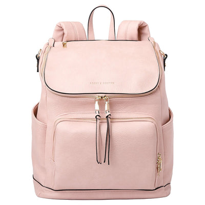 Front view of a blush coloured Poppy and Peonies diaper bag