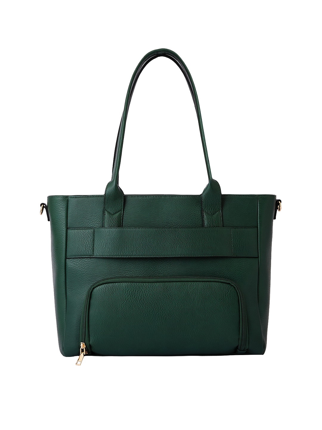 Back view of Double Duty Tote in Heritage Green with exterior zip pocket and trolley sleeve