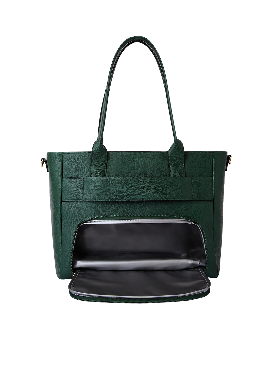 Back of Double Duty Tote in Heritage Green showing insulated lunch compartment