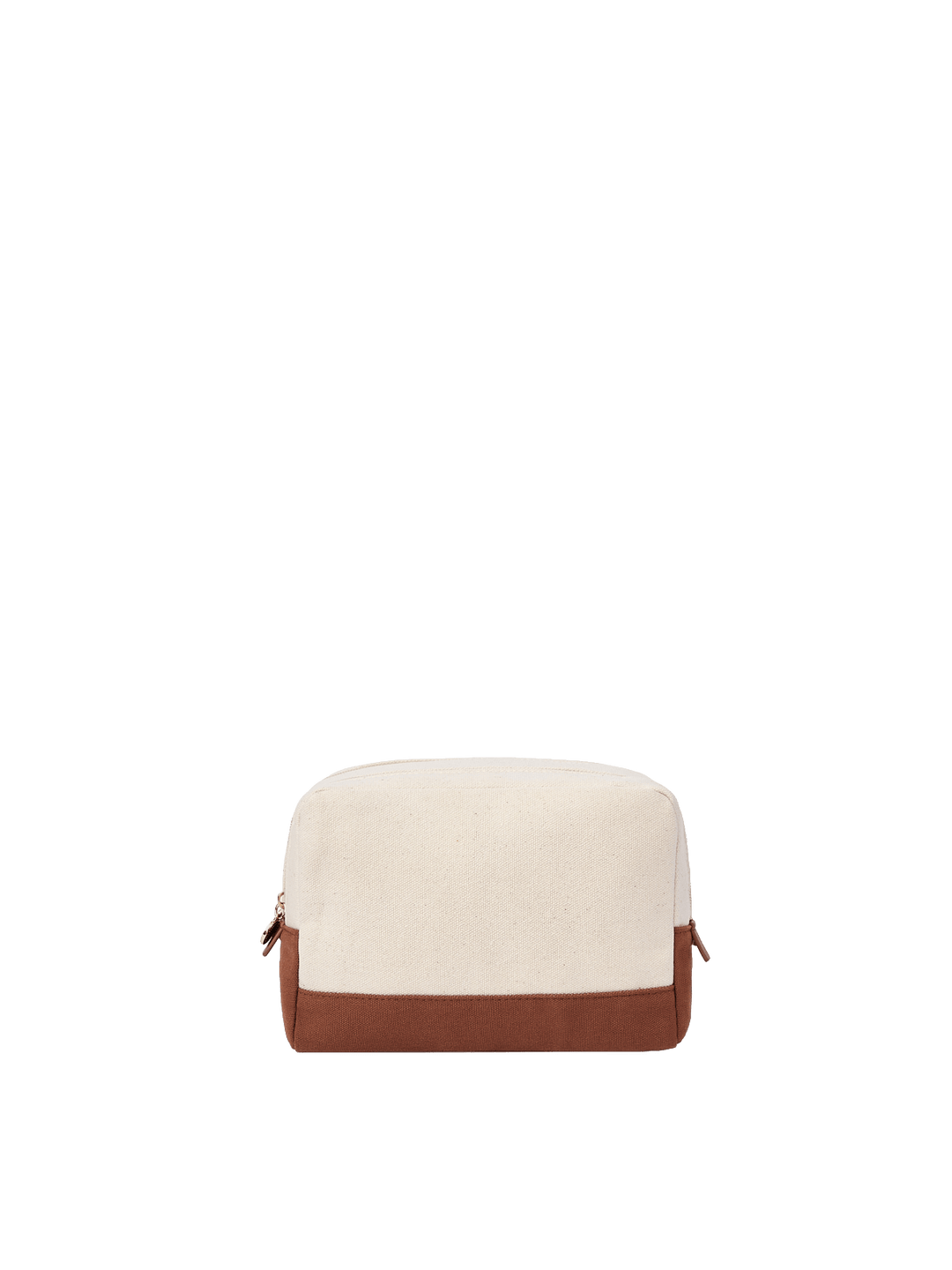 Poppy & Peonies The Double Take Cosmetic in Chestnut, back view featuring the cream exterior, contrasting olive green base, and compact rectangular shape.