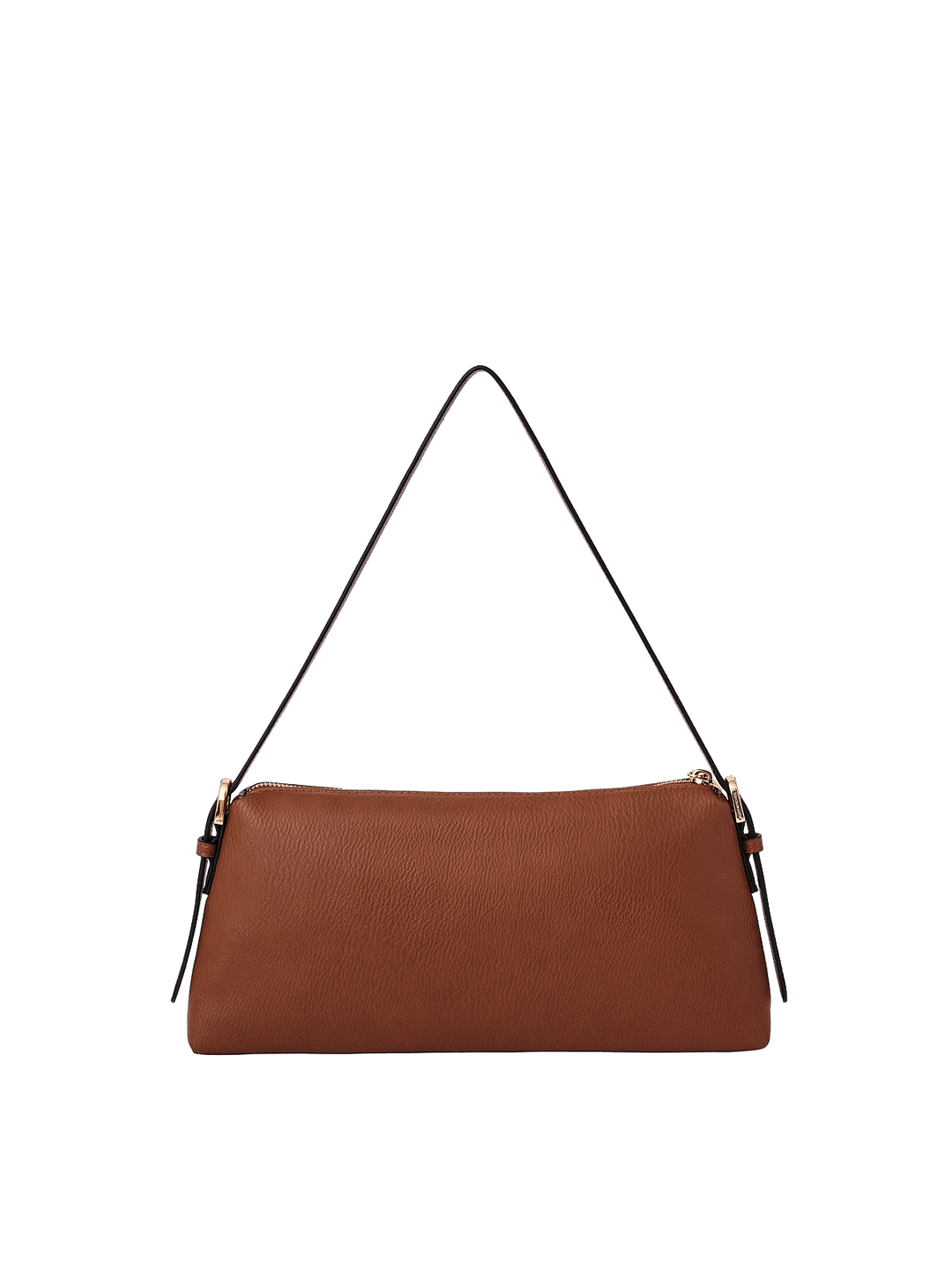 Poppy & Peonies The Soho Shoulder Bag in Chestnut, showcasing its warm brown pebbled exterior, slim shoulder strap, and minimalist rectangular silhouette.