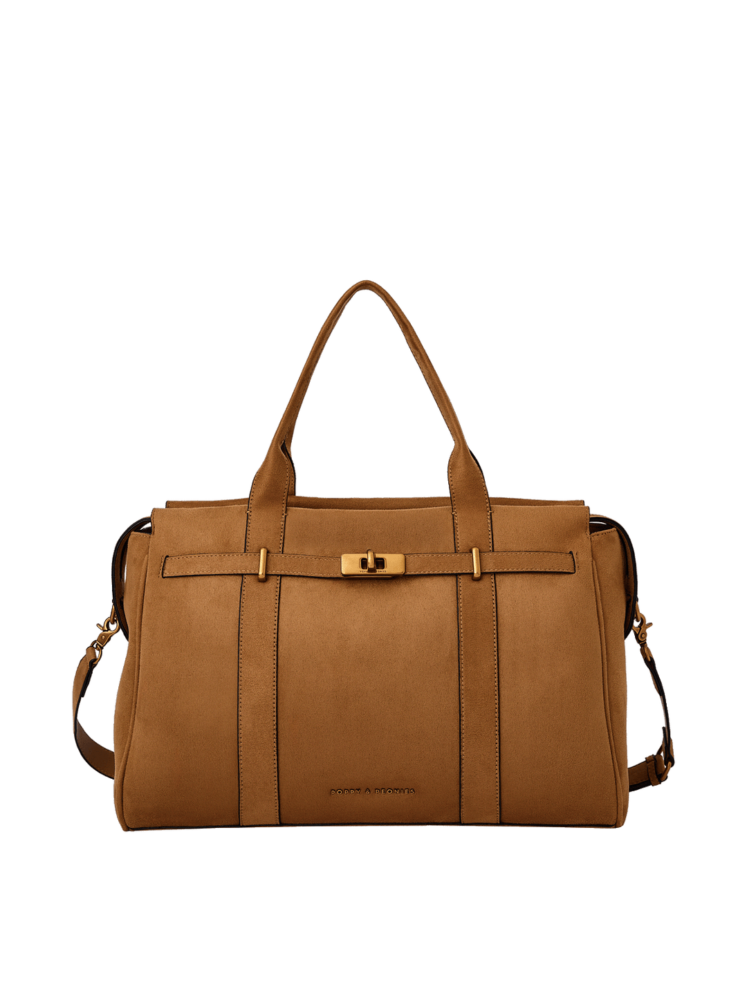 Tan suede Poppy & Peonies Tote Bag