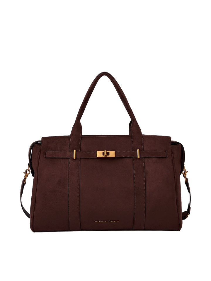 Poppy & Peonies Effortless Tote Bag in Espressso Suede