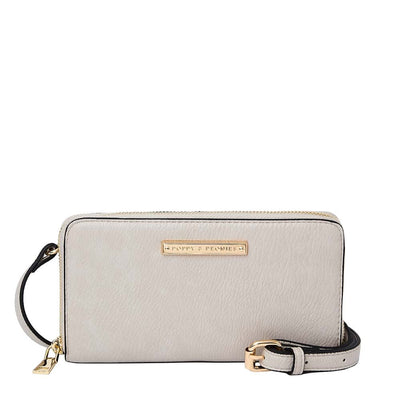 Front of a Poppy and Peonies Essential Wallet in Fog colour