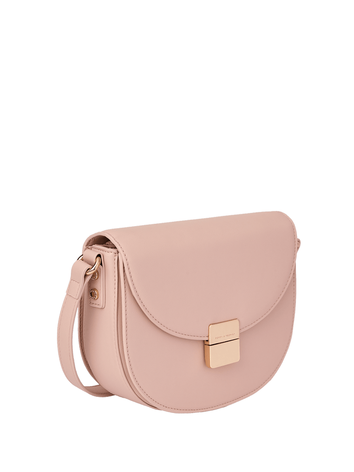 Pink handbag with a gold clasp