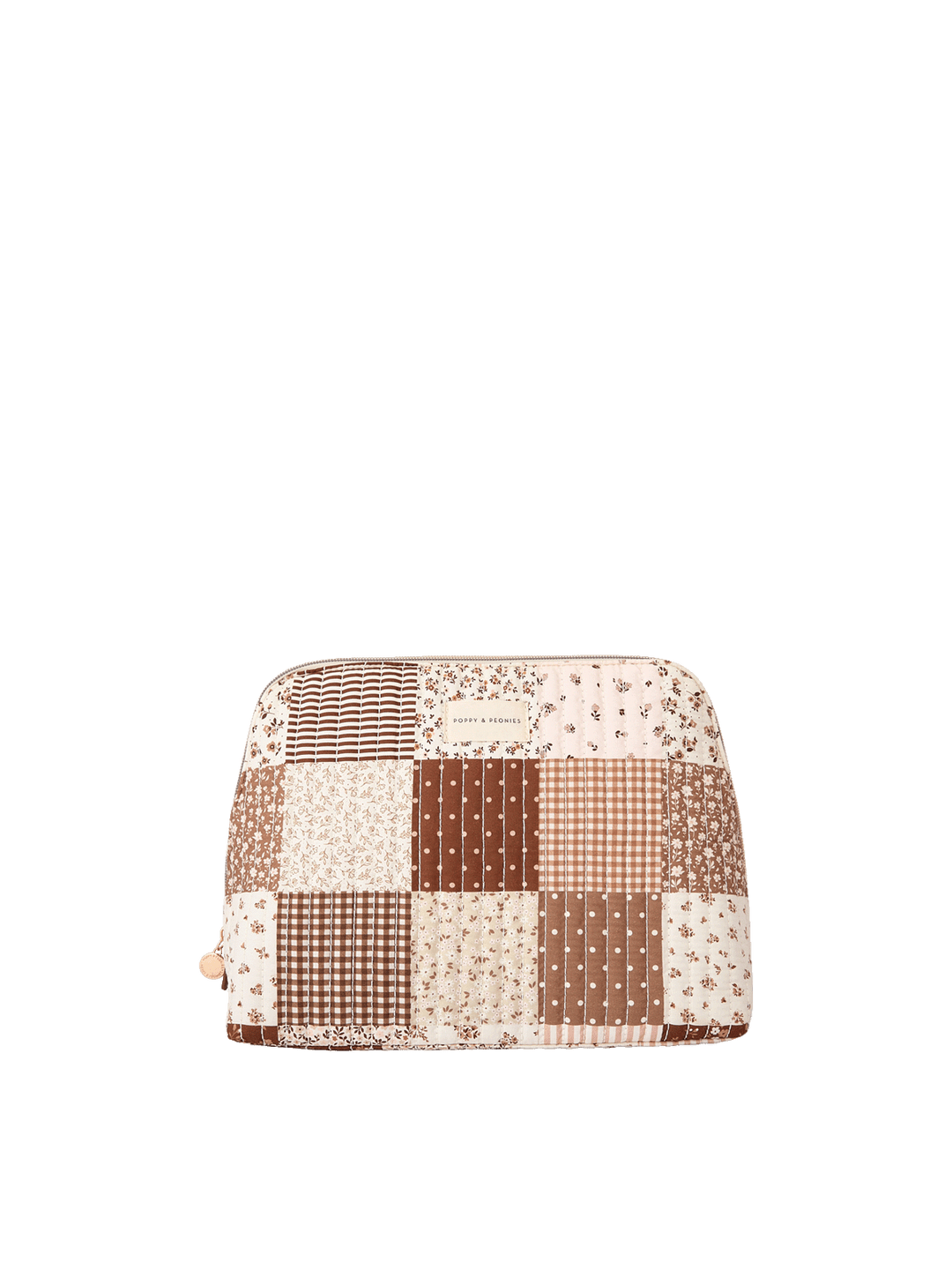 Poppy & Peonies Sitting Pretty Cosmetic Case in Brown Patchwork.