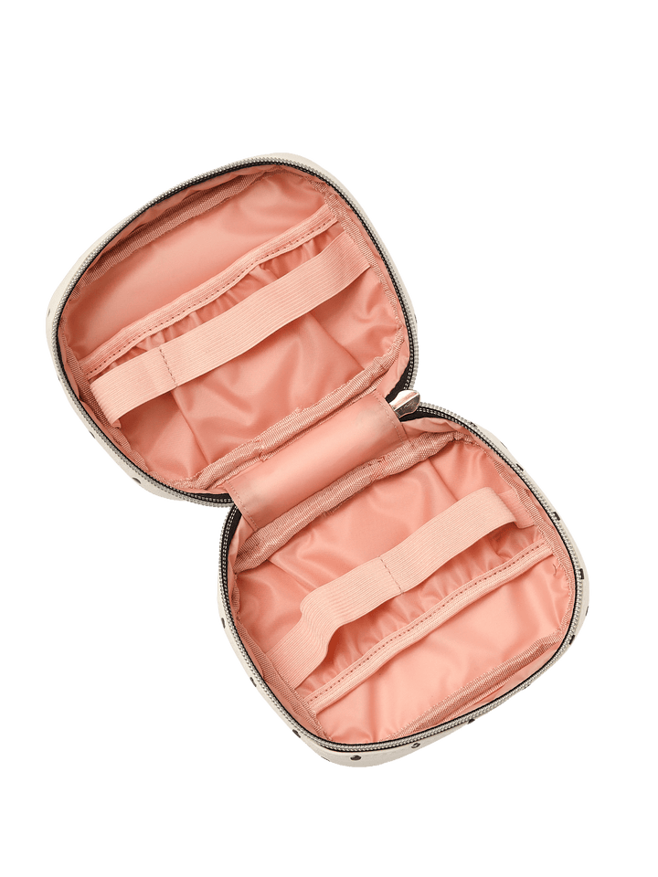 Open tech case with a pink interior