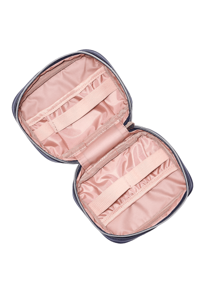 Open jewelry case with pink interior