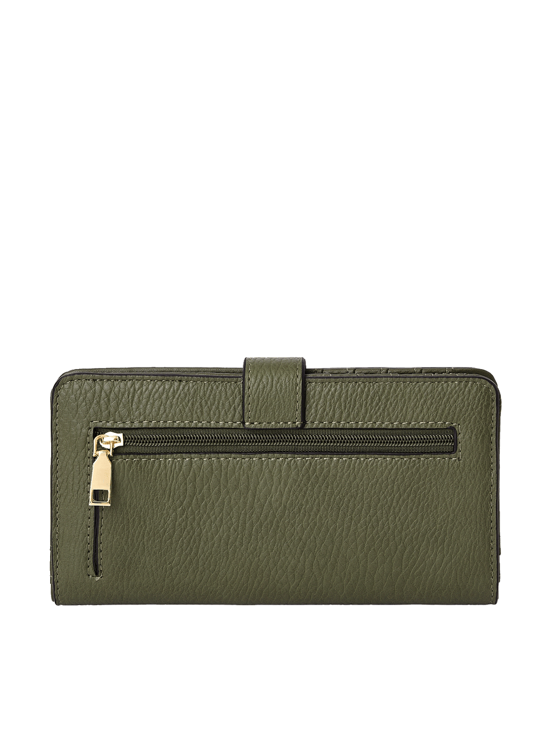 Back view of the Go Anywhere Wallet in Olive with zippered pocket