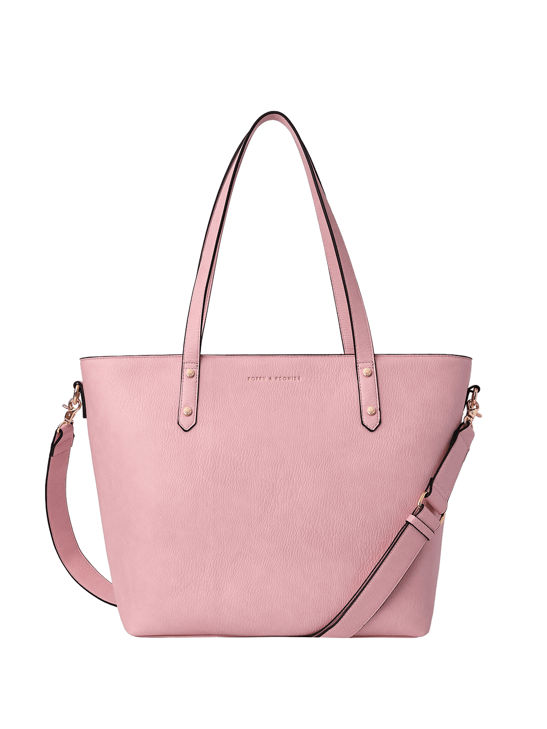 Pink vegan leather tote bag with a detachable crossbody strap