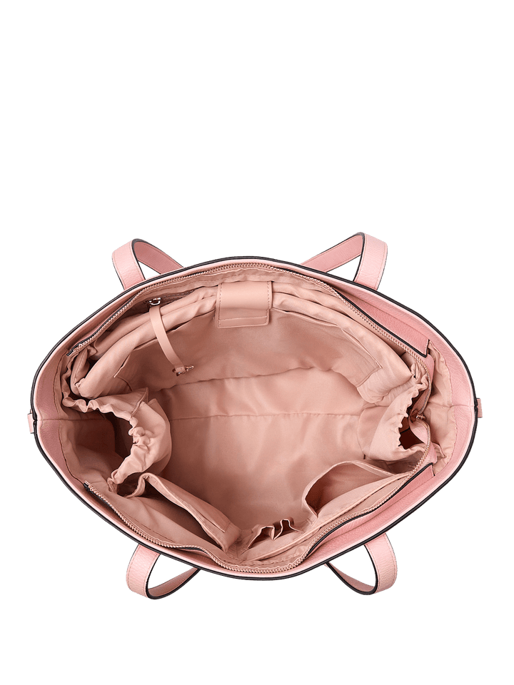 Open pink vegan leather tote bag