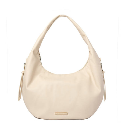 Front of a cream coloured Poppy and Peonies hobo style bag