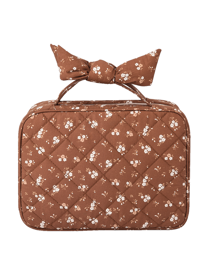 Back view of Small Hook Me Up Cosmetic Case in Brown Floral