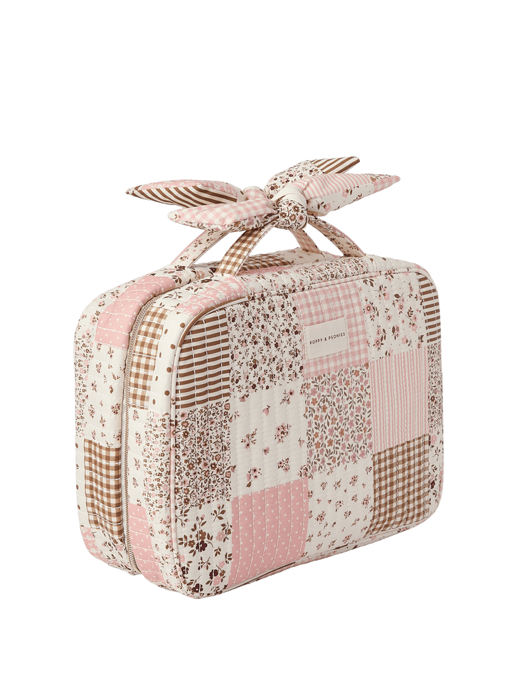Floral patchwork makeup bag with a bow 