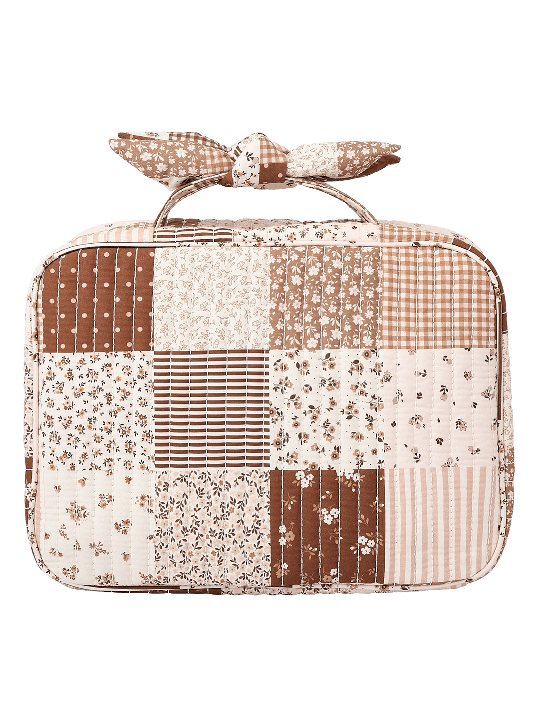 Back view of Large Hook Me Up Cosmetic Case in Brown Patchwork