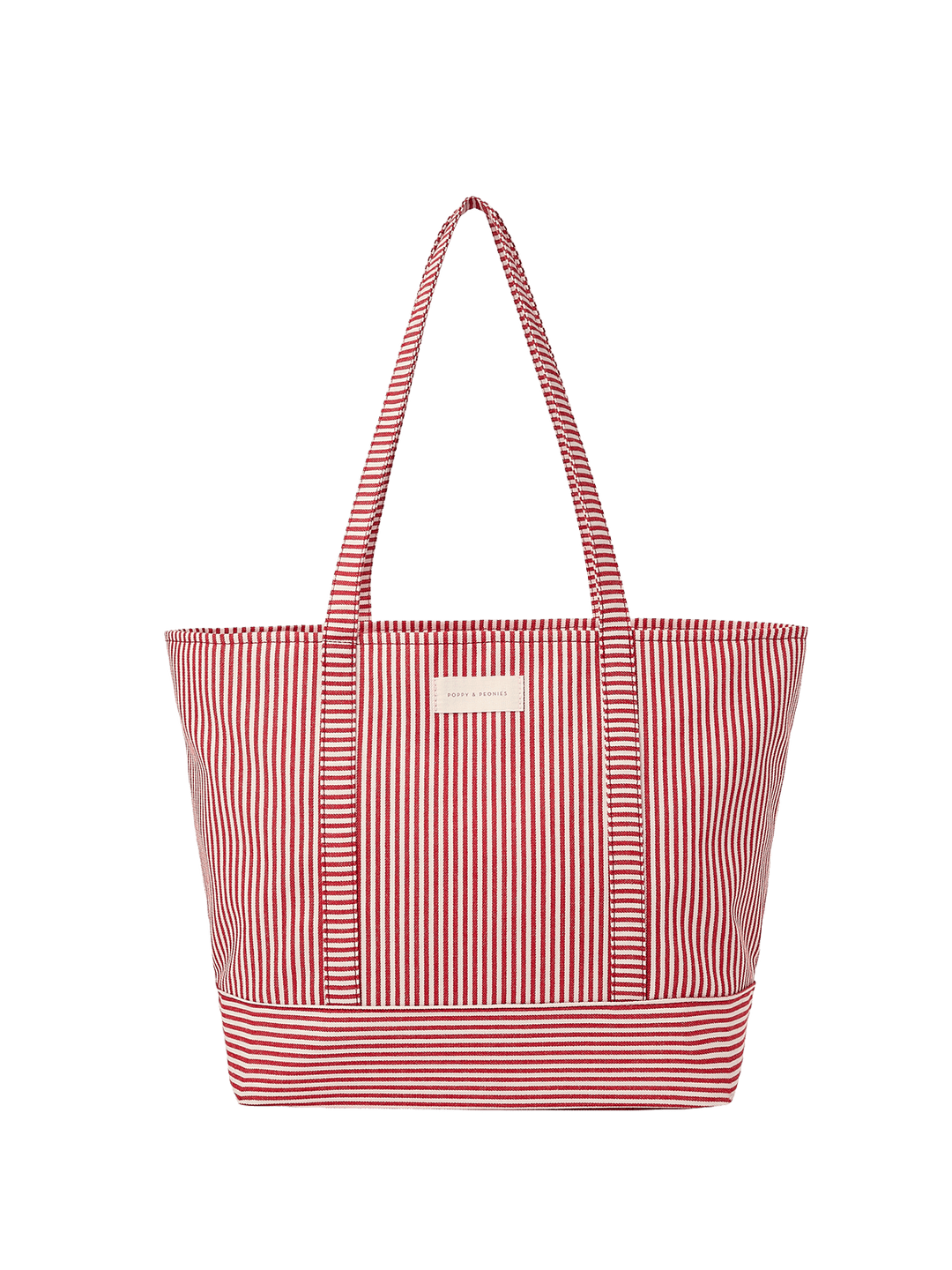 Red and white striped tote bag