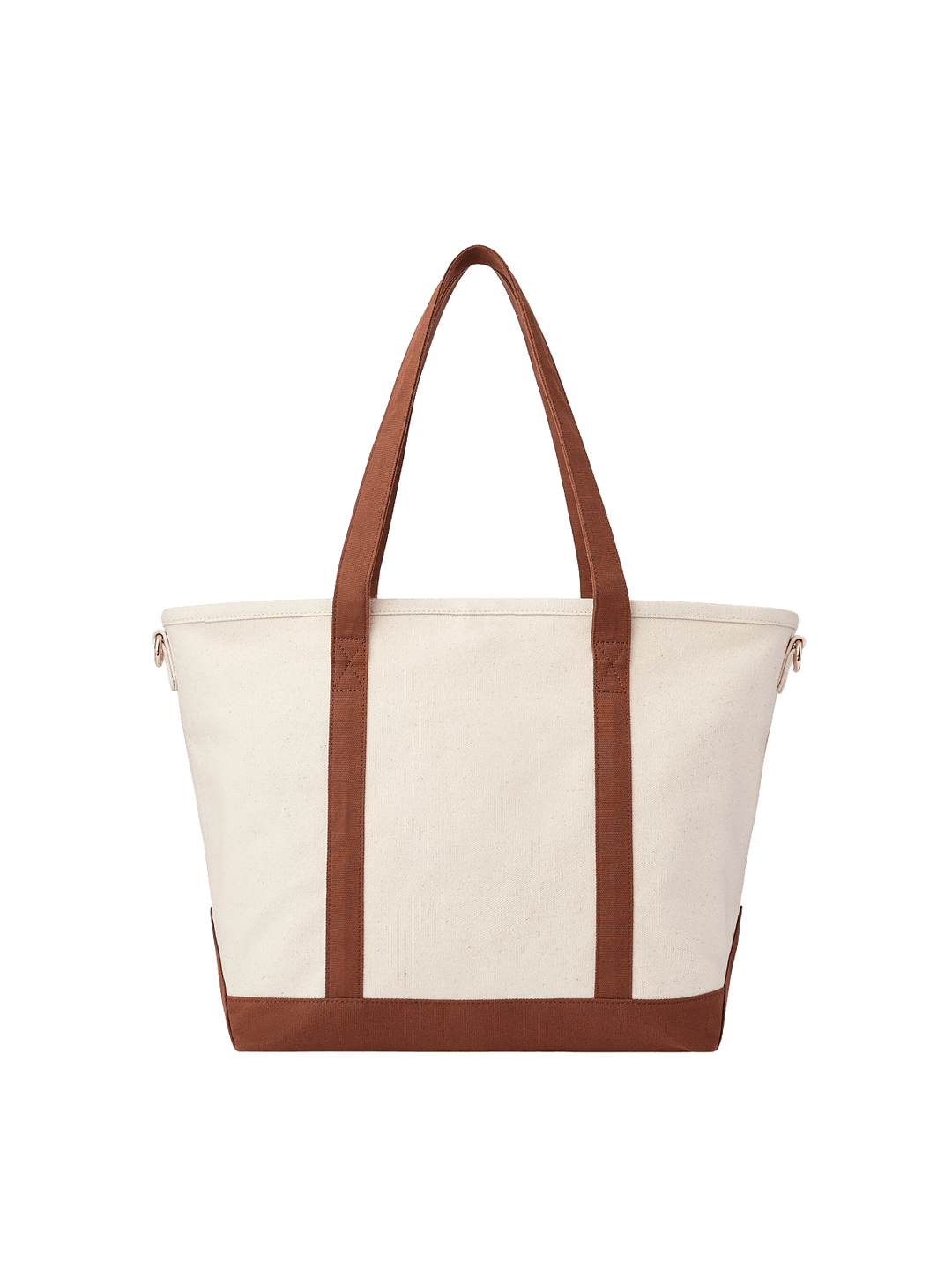 Poppy & Peonies The Signature Tote in Chestnut, front view featuring cream canvas, chestnut brown shoulder handles, matching base trim and gold-tone hardware.