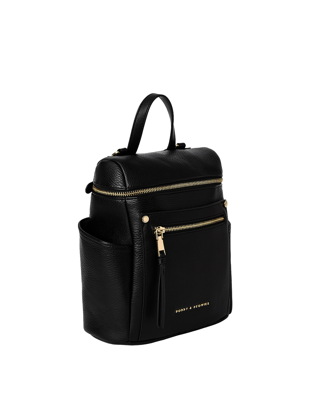 Small black backpack with gold hardware