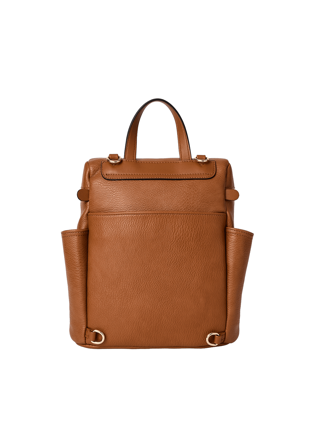 Brown vegan leather backpack with gold hardware