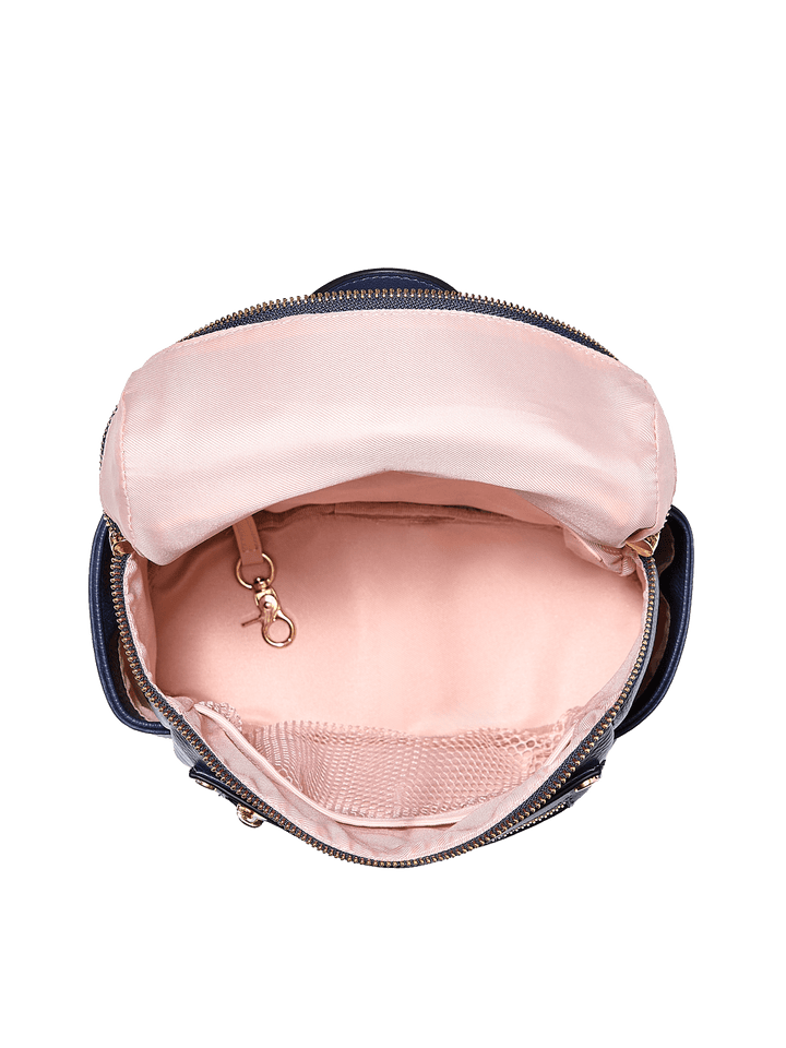 Open backpack with a pink interior