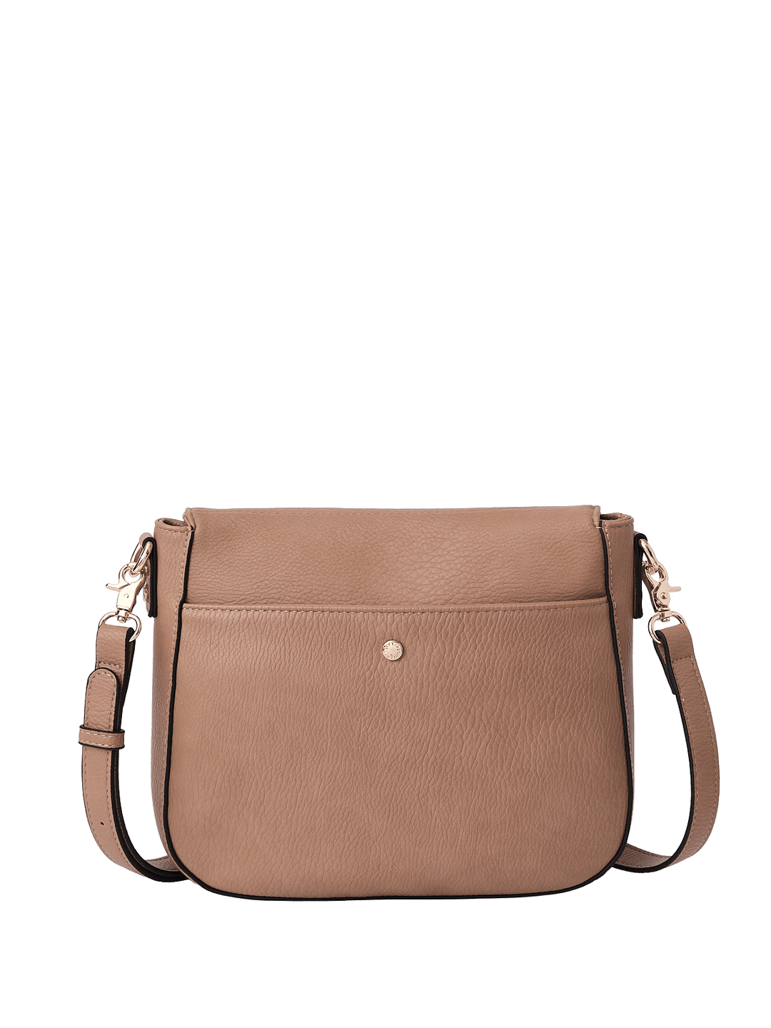 Light brown vegan leather handbag with a crossbody strap
