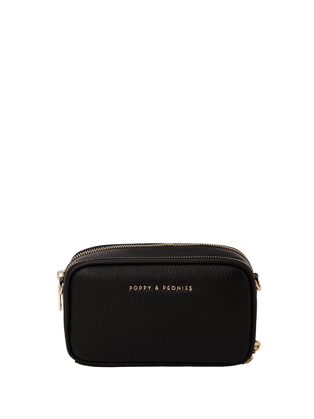 Vegan leather black bag with gold zipper on a transparent background