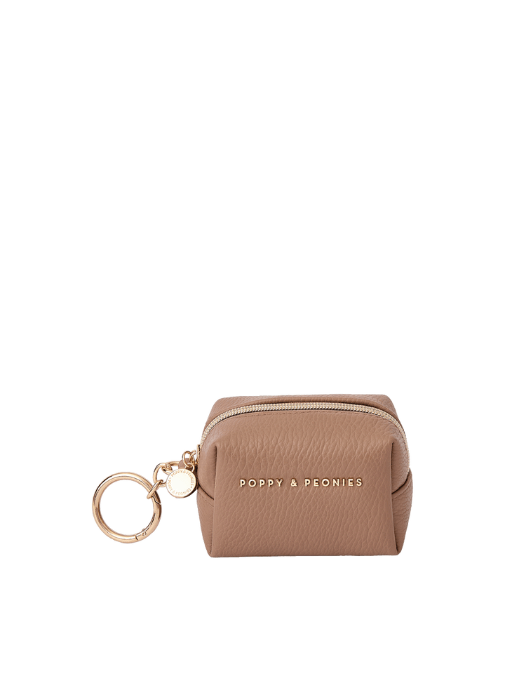 Tag Along Charm in Taupe with gold-tone O-clasp keyring