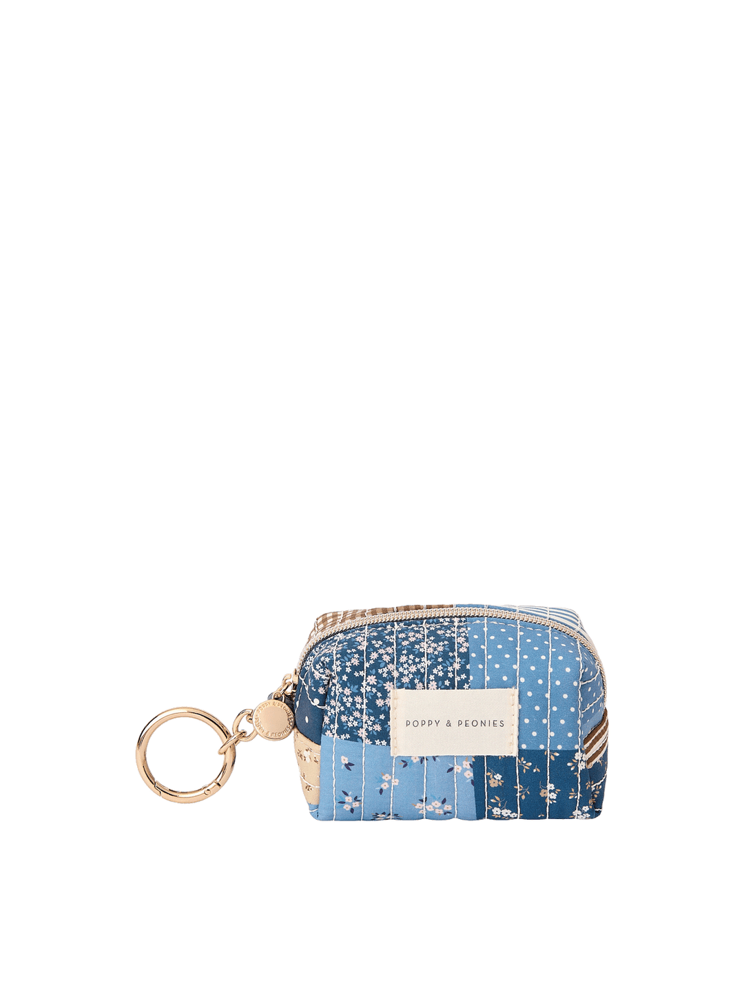 Tag Along Charm in Navy Patchwork with gold-tone O-clasp keyring