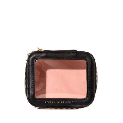 Black cosmetic case with a clear lid