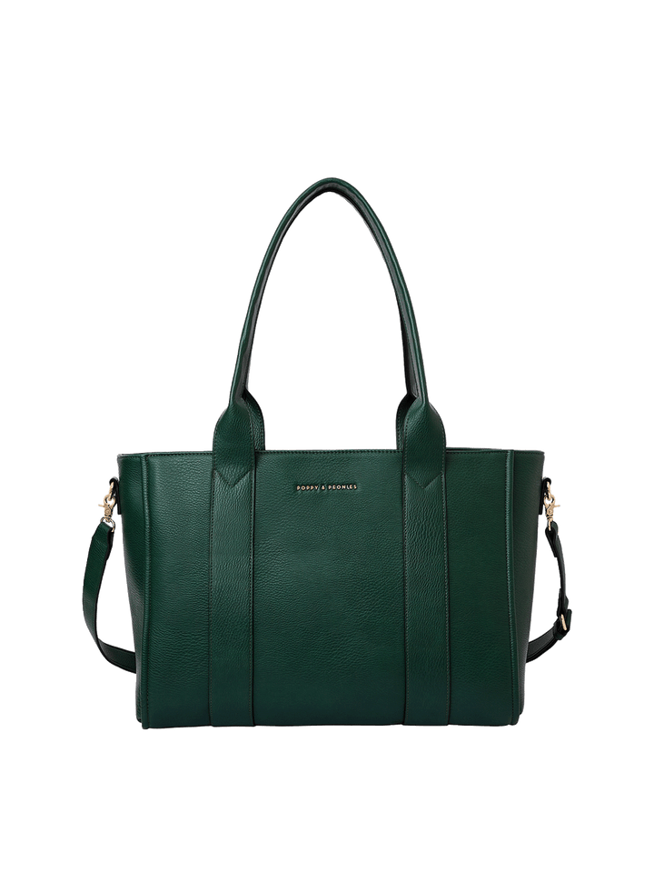 Multitasker tote in Heritage Green with removable crossbody strap