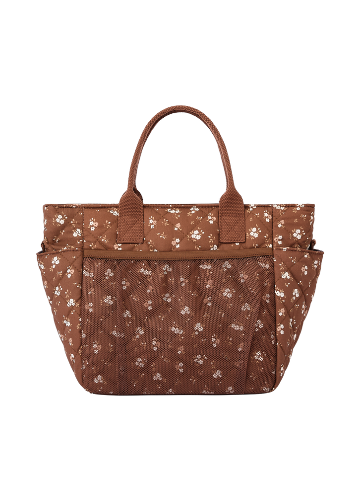 Poppy & Peonies The Lunch Club Lunch Bag in Brown Floral back view.