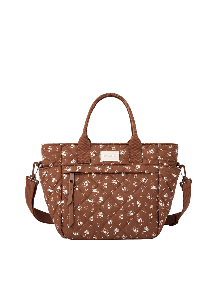 Poppy & Peonies The Lunch Club Lunch Bag in Brown Floral.