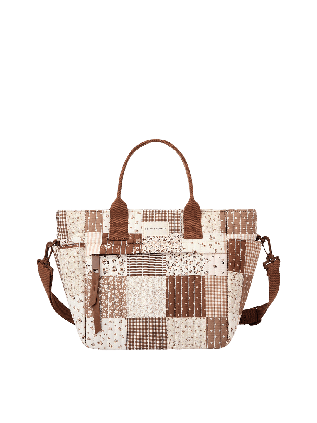 Poppy & Peonies The Lunch Club Lunch Bag in Brown Patchwork.