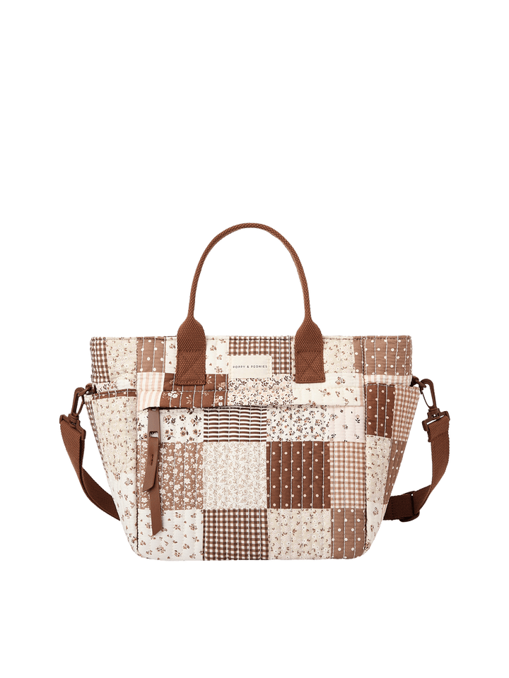 Poppy & Peonies The Lunch Club Lunch Bag in Brown Patchwork.
