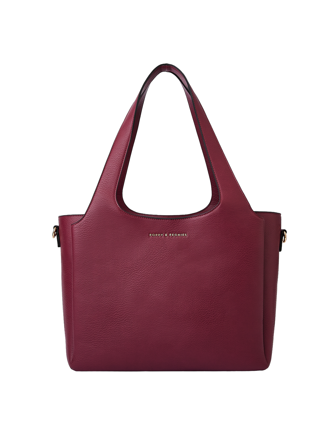 Poppy & Peonies The Companion Tote in Berry front view, featuring a structured silhouette, top handles and signature gold-tone logo.