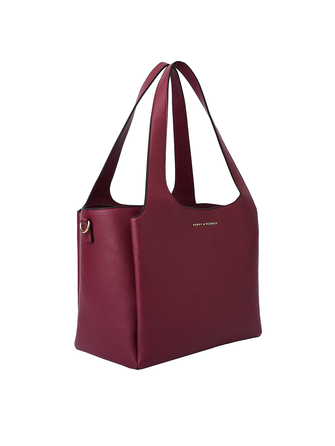 Poppy & Peonies The Companion Tote in Berry angled side view, highlighting the structured shape, top handles and spacious profile.
